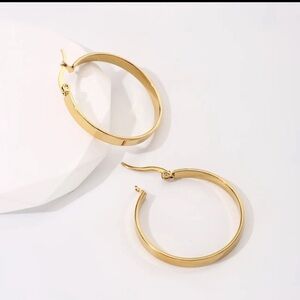 Water resistant Stainless Steel Hoops Earrings Gold Plated 18k Acero Inoxidable